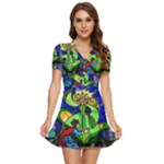 Beauty And The Beast Stained Glass Rose V-Neck High Waist Chiffon Mini Dress