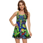 Beauty And The Beast Stained Glass Rose Ruffle Edge Bra Cup Chiffon Mini Dress