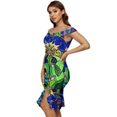 Off Shoulder Ruffle Split Hem Bodycon Dress 
