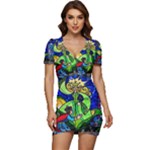 Beauty And The Beast Stained Glass Rose Low Cut Cap Sleeve Mini Dress