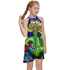Kids  Halter Collar Waist Tie Chiffon Dress 