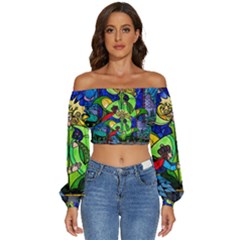 Long Sleeve Crinkled Weave Crop Top 