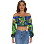 Beauty And The Beast Stained Glass Rose Long Sleeve Crinkled Weave Crop Top