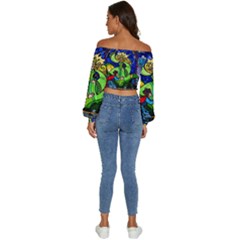 Long Sleeve Crinkled Weave Crop Top 