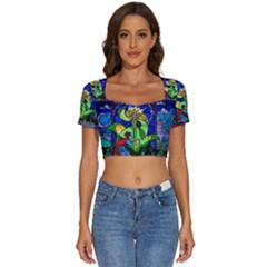 Short Sleeve Square Neckline Crop Top  