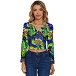 Beauty And The Beast Stained Glass Rose Long Sleeve V-Neck Top