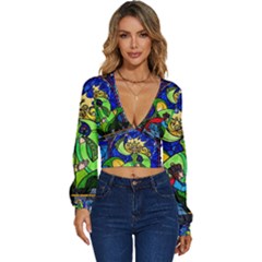 Long Sleeve Deep-V Velour Top 