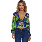 Beauty And The Beast Stained Glass Rose Long Sleeve Deep-V Velour Top