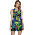 Beauty And The Beast Stained Glass Rose Sleeveless High Waist Mini Dress
