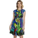 Beauty And The Beast Stained Glass Rose Cap Sleeve High Waist Dress