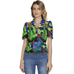 Puffed Short Sleeve Button Up Jacket 