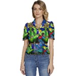 Beauty And The Beast Stained Glass Rose Puffed Short Sleeve Button Up Jacket