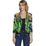 Beauty And The Beast Stained Glass Rose Women s Casual 3/4 Sleeve Spring Jacket