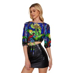 Mid Sleeve Drawstring Hem Top 