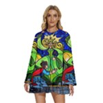 Beauty And The Beast Stained Glass Rose Round Neck Long Sleeve Bohemian Style Chiffon Mini Dress