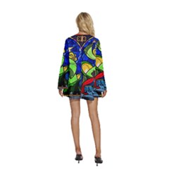 Round Neck Long Sleeve Bohemian Style Chiffon Mini Dress 