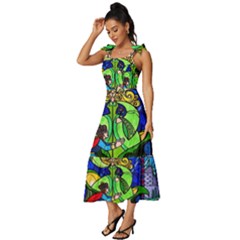 Tie-Strap Tiered Midi Chiffon Dress 