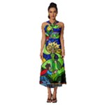 Beauty And The Beast Stained Glass Rose Sleeveless Cross Front Cocktail Midi Chiffon Dress