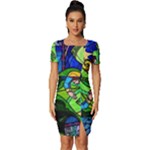 Beauty And The Beast Stained Glass Rose Fitted Knot Split End Bodycon Dress