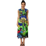 Beauty And The Beast Stained Glass Rose Sleeveless Round Neck Midi Dress