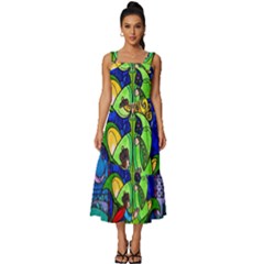 Square Neckline Tiered Midi Dress 