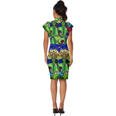 Vintage Frill Sleeve V-Neck Bodycon Dress 
