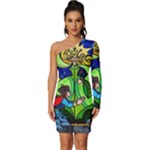 Beauty And The Beast Stained Glass Rose Long Sleeve One Shoulder Mini Dress