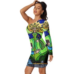 Long Sleeve One Shoulder Mini Dress 