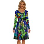 Beauty And The Beast Stained Glass Rose Long Sleeve Dress With Pocket