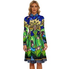 Long Sleeve Shirt Collar A-Line Dress 