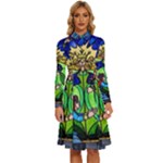 Beauty And The Beast Stained Glass Rose Long Sleeve Shirt Collar A-Line Dress
