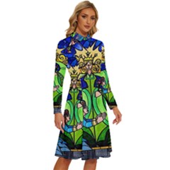 Long Sleeve Shirt Collar A-Line Dress 