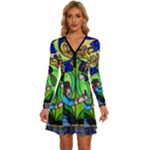 Beauty And The Beast Stained Glass Rose Long Sleeve Deep V Mini Dress 
