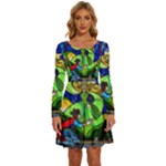 Beauty And The Beast Stained Glass Rose Long Sleeve Wide Neck Velvet Dress