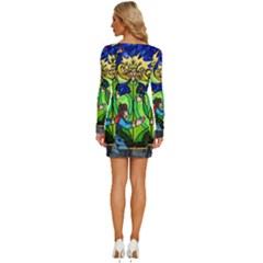 Long Sleeve Square Neck Bodycon Velvet Dress 
