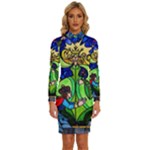Beauty And The Beast Stained Glass Rose Long Sleeve Shirt Collar Bodycon Dress