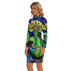 Long Sleeve Shirt Collar Bodycon Dress 