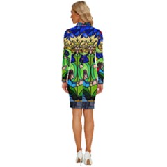 Long Sleeve Shirt Collar Bodycon Dress 