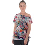 Cottagecore Off Shoulder Tie-Up T-Shirt