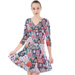 Cottagecore Quarter Sleeve Front Wrap Dress