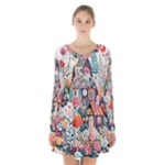 Cottagecore Long Sleeve Velvet V-neck Dress