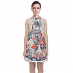 Cottagecore Velvet Halter Neckline Dress 