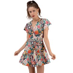 Flutter Sleeve Wrap Dress 