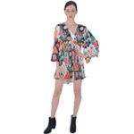 Cottagecore V-Neck Flare Sleeve Mini Dress
