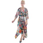 Cottagecore Quarter Sleeve Wrap Front Maxi Dress