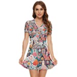 Cottagecore V-Neck High Waist Chiffon Mini Dress
