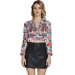 Cottagecore Long Sleeve Tie Back Satin Wrap Top