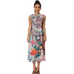 Cottagecore Sleeveless Round Neck Midi Dress