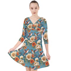 Quarter Sleeve Front Wrap Dress 