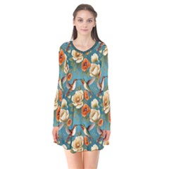 Long Sleeve V-neck Flare Dress 